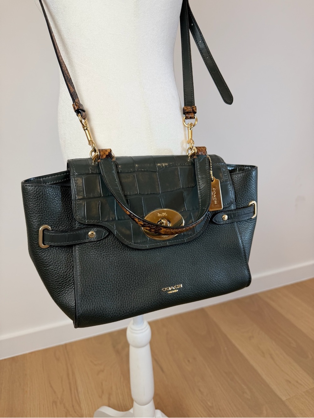 Coach Blake Flap Carryall with Croc-Flap and Snake-Print Handles - Picture 7 of 10